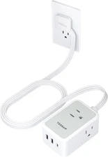 TESSAN Small Flat Plug Power Strip, Ultra Thin Extension Cord with 3 USB Wall Ch