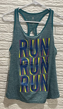 Adidas Woman  s Teal Heather Workout Tank Top Size Large "RUN" Spot on one "N"
