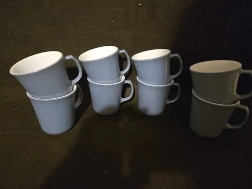 8 Piece Set of Vintage Pyrex Slate Blue Grey D Handle Coffee Mugs