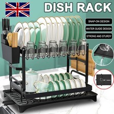 2-Tier Dish Drying Rack with Drainboard Cutlery Holder Kitchen Counter Storage