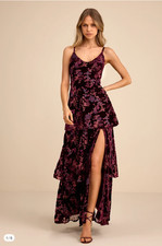NWT lulus I Love You Amore Plum Purple Floral Velvet Tiered Maxi Dress