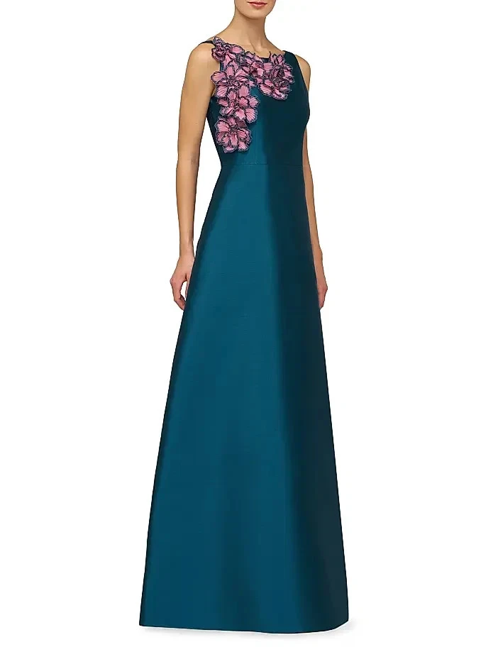 New, Kay Unger Giselle Floral Appliqué Sleeveless Gown in Lotus Pink Sz 14 #LD56 - Image 2 of 4