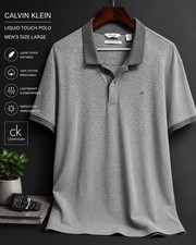 Calvin Klein Liquid Touch Polo Shirt Mens Gray Stripe Short Sleeve Cotton Large