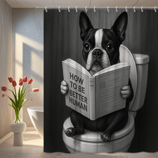Cute Dog Reading Shower Curtain - Funny Pet Decor for Bathroom