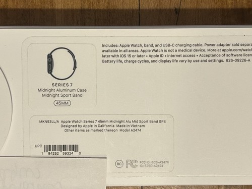 Apple Watch Series 7 GPS 45mm Aluminum 32GB Model A2474 COMPLETE NEW Accessories - Photo 5 sur 5