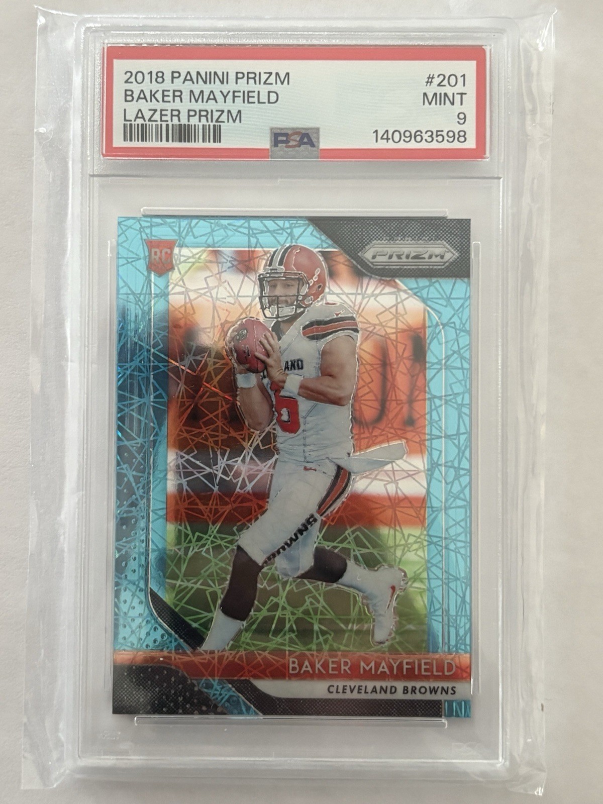 2018 Panini Prizm Rookie Baker Mayfield Blue Lazer Prizm #201