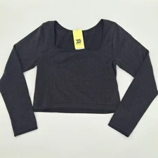 All In Motion Black Sparkly Seamless Long Sleeve Cropped Top Women's Size Large