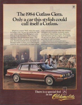 1984 Oldsmobile Cutlass Ciera Brougham Stylish Mid Size Sedan Print Ad 1983