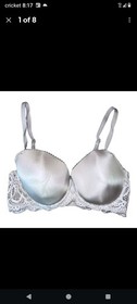 VICTORIA'S SECRET Dream Angels Lined Demi Underwire Gray Lace Bra Sz 34DD