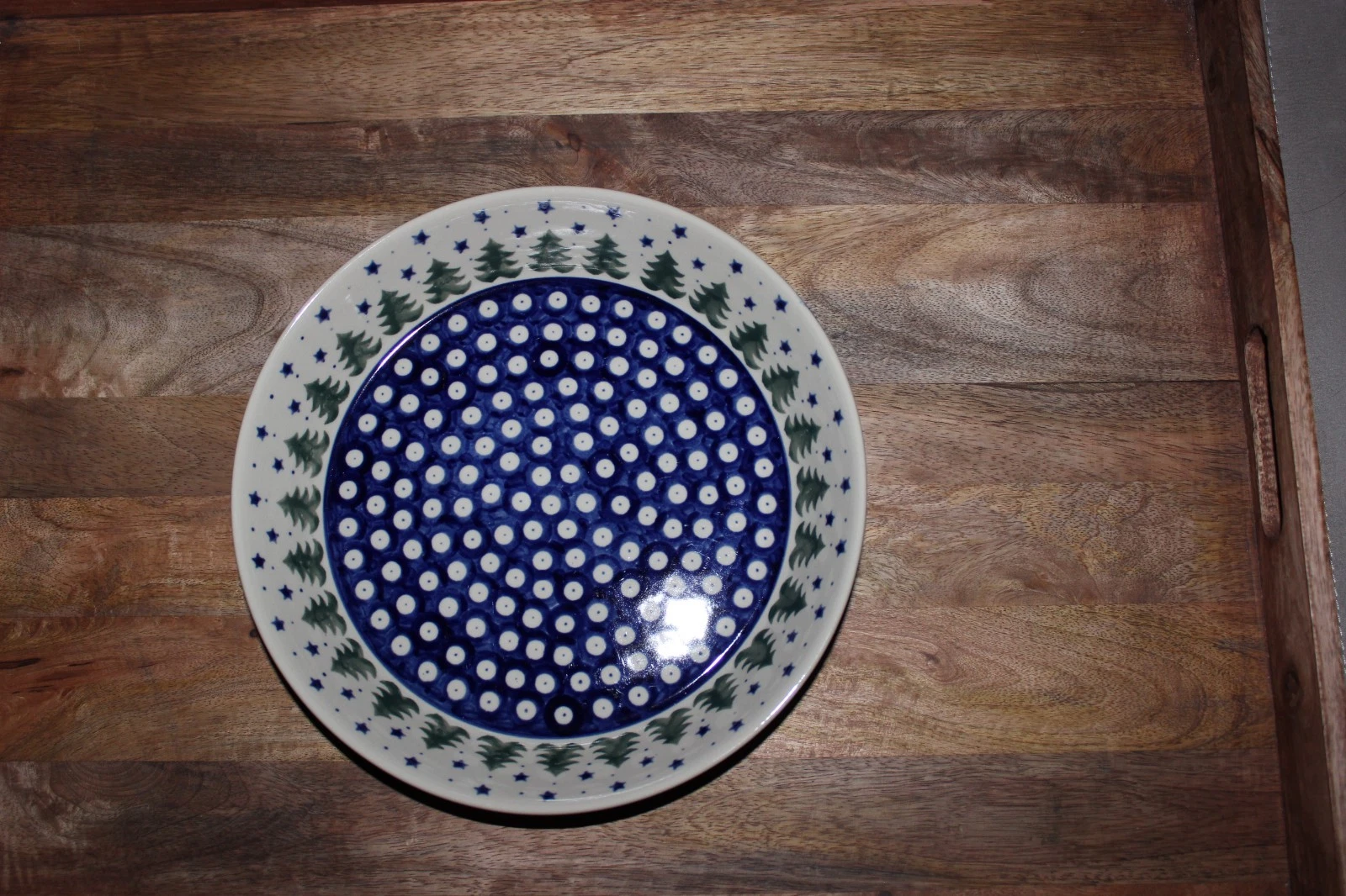 BOLESLAWIEC POLISH POTTERY PIE/QUICHE BAKING DISH 9.5" EVERGREENS-STARS