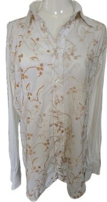 Coastal Cowgirl Floral Embroidered  Button-down Blouse by Urban Behavior Large