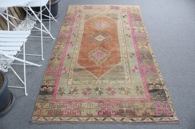 4,4x7,7 ft Rug, Vintage Turkish Rug, Brown Oriental Rug