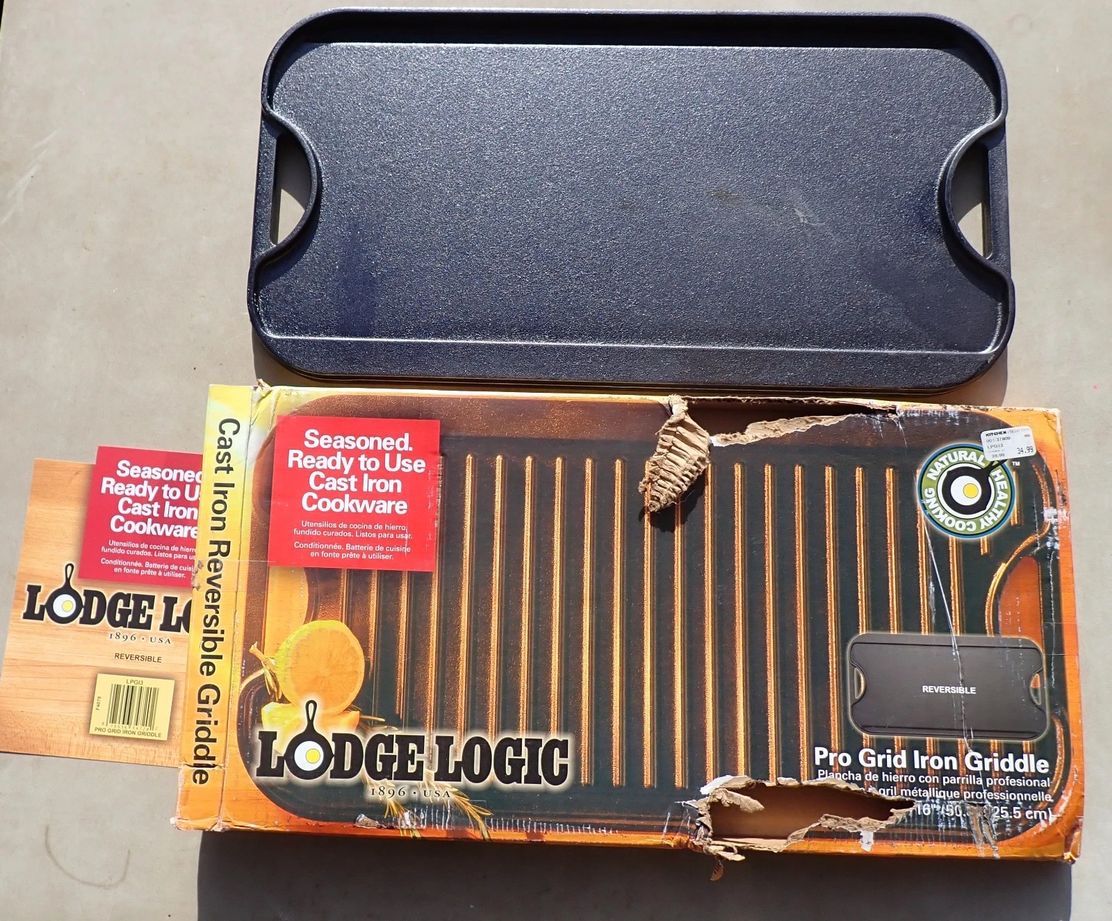 Lodge Logic Pro Grid Cast Iron Reversible Griddle LPGI3 Seasoned new in torn box