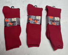 Vintage 3 Pair NOS Hanes Classic Cotton Red Crew Socks Men's 10-13 USA Made