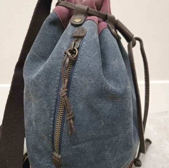 Lucky Brand Canvas Suede Backpack | Boho Vintage | Leather Trim | Unique - Image 3 of 4