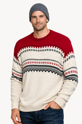 Vintage Nautica Mens Sweater Size XXL Ski Snowflake Red White Blue Hong Kong