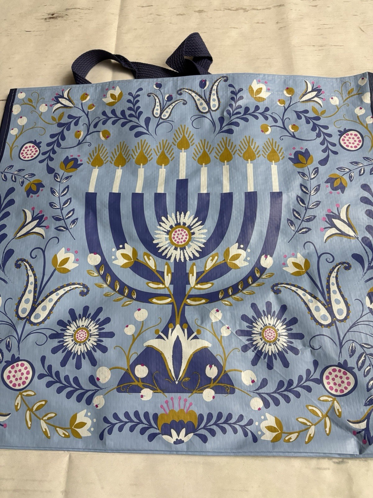 HANUKKAH MENORAH  Reusable Tote Bag Menorah Flowers