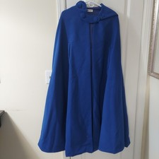 Womens Royal Blue Casual Loose Hooded Long Cape Cloak Winter Blend Coat