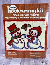 Vintage 80s MALINA Latch Hook Rug Kit Christmas Snowman Couple New Sealed 20x27"