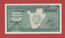 BURUNDI  10 FRANCS 2005 BT PICK # 33e  UNC LESS.