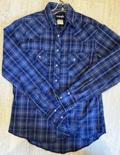 Vintage 1960  s-1980  s Wrangler Blue Plaid Pearl Snap Shirt Men  s Cowboy Small