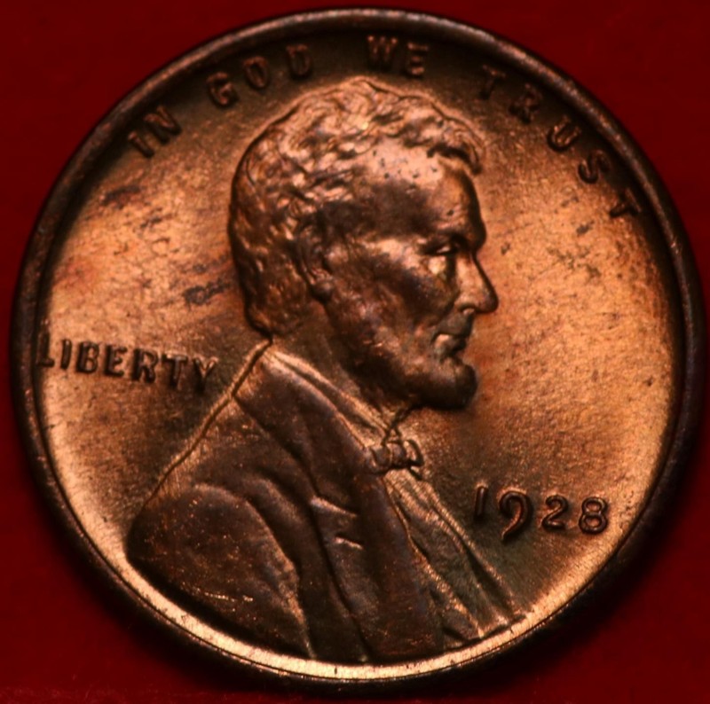 Uncirculated Red 1928 Philadelphia Mint Copper Lincoln Wheat Cent