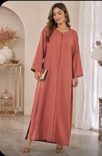 Moroccan Caftan/Jalabiya Women Pink Loose Modest Maxi Dress Size M/L Elegant