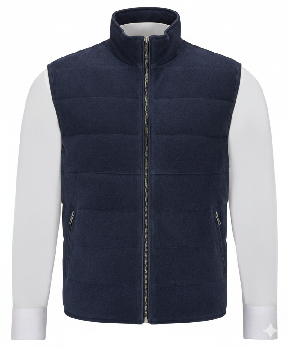 Chaleco De Piel De Oveja De Suede Para Hombre Hecho A Mano En Azul Marino Puro