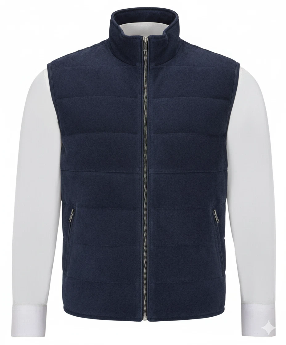 Genuine Handmade Men's Suede Waistcoat Pure Navy Blue Sheepskin Gilet VestCoat