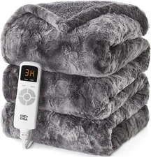 Electric Heated Blanket Throw Faux Fur, 10 Hours Auto Shut off 9 Heating Levels