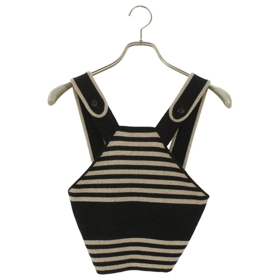 Camiseta sin mangas Miu Mmv299 a rayas con logotipo bordado mezcla de cachemir para mujer 36 usada 637c96 Foto 2 de 4