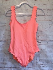 Women s Scallop-Trim One-Piece Swimsuit Coral scoop back Med full coverage