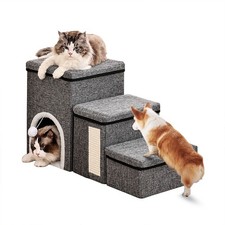 3 Steps Pet Stairs with Storage Cat Dog Ladder Steps for High Bed Sofa Cat House