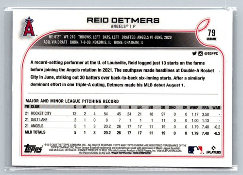 Topps Chrome Sonic #79 Reid Detmers 2022 - Imagen 2 de 2