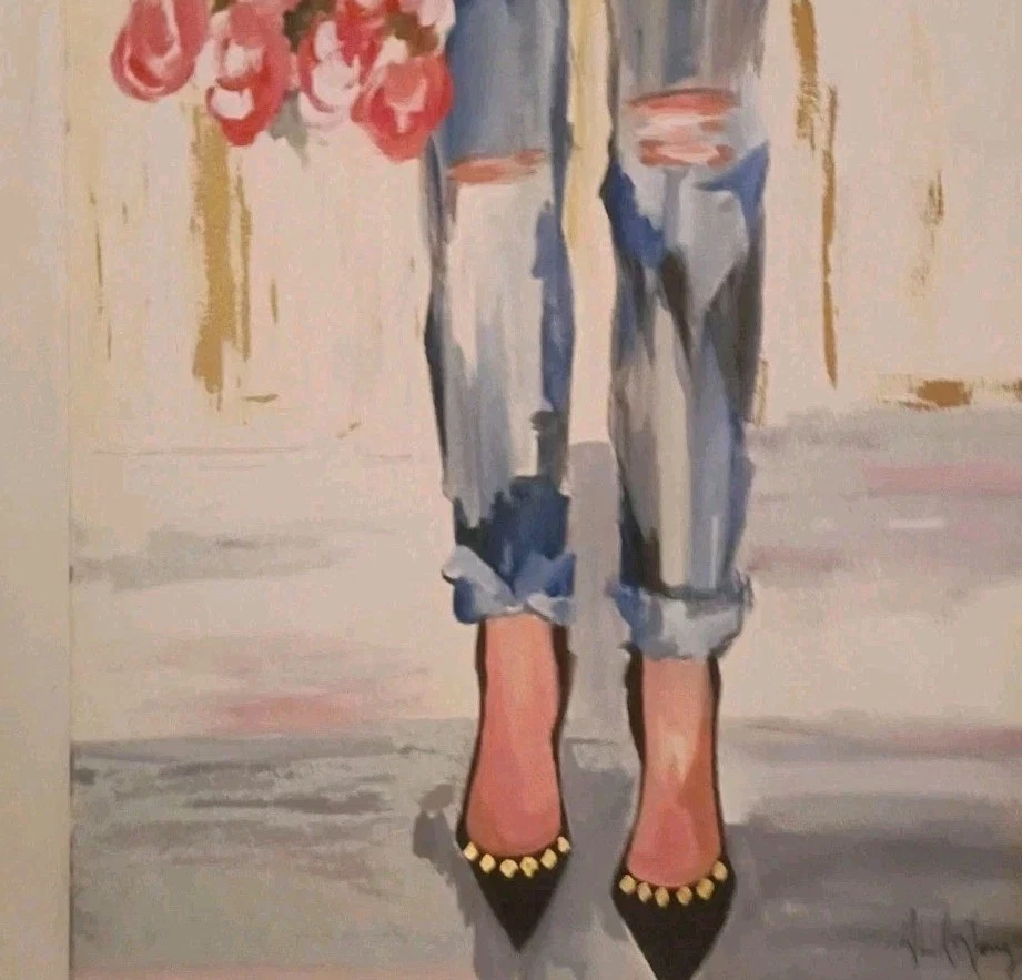 Ölgemälde Colleen Karis, Leils lang 24x20" Damenbeine in Jeans eingestellt 