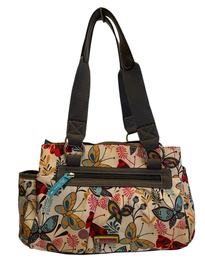 Bolso Cartera de Hombro LILY BLOOM LANDON Triple Compartimento Mariposa Cremallera Lona Foto 2 de 4