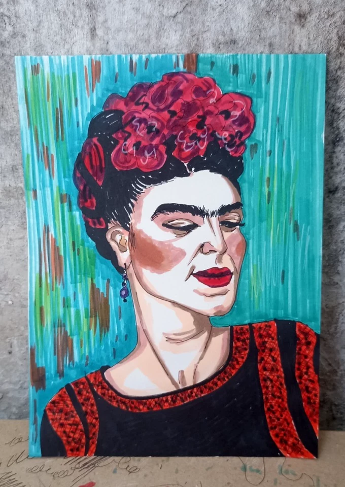 Pintura Original Frida Kahlo Arte Pintado a Mano Retrato 8x6"" Foto 4 de 4