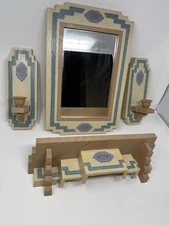 Vintage 4 Piece Burwood Products Interiors Candle Scones Mirror Shelf