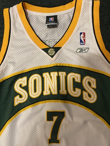 REEBOK Stitched Rashard Lewis #7 Seattle Sonics White NBA Jersey Mens XL - Picture 3 of 5