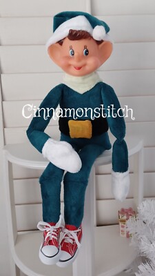 24'' Christmas Elf Boy Doll Emerald Green vintage like Pixie knee hugger