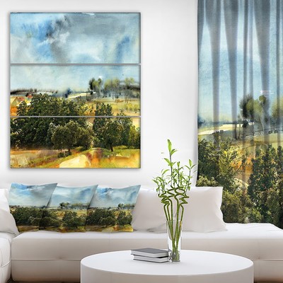Designart ''Trees in summer Under Cloudy Sky'' Landscapes Blue 28 in. wide x 36 in