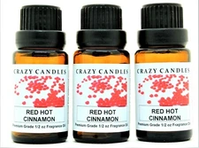 3 Red Hot Cinnamon 1/2oz Premium Grade Scented Fragrance Oil Crazy Candles