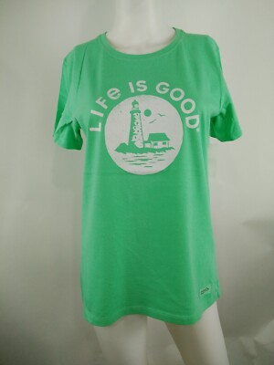 Life is Good Women Short Sleeve Crusher Tee Lighthouse Sea Green Medium 71937