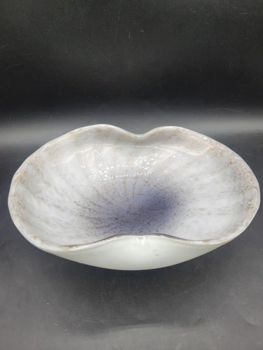 Vintage Murano Art Glass Italy Bowl Dish White Purple Clear Copper Glows W UV