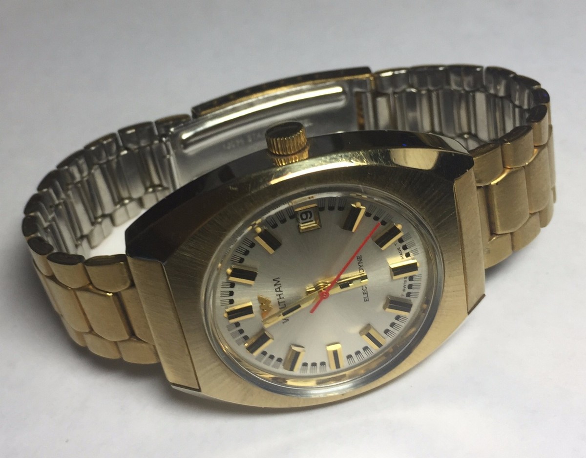 NOS 1970's Waltham Swiss Made Quartz Electrodyne Goldtone Watch | eBay
