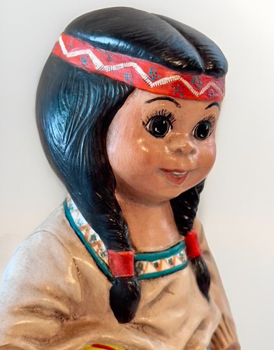 Figurine vintage dipinte a mano anni 70 ceramica nativi americani ragazzo e ragazza 8” - Foto 13 di 19