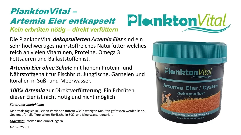 PlanktonVital entkapselte Artemia Eier Meerwasser Süßwasser Fischfutter 100ml - Bild 3 von 4