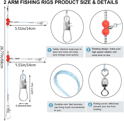 Fishing Leaders,Saltwater Tackle Rig with Swivels Snap, High-Strength Fishing Wi - 第 3/12 張圖片