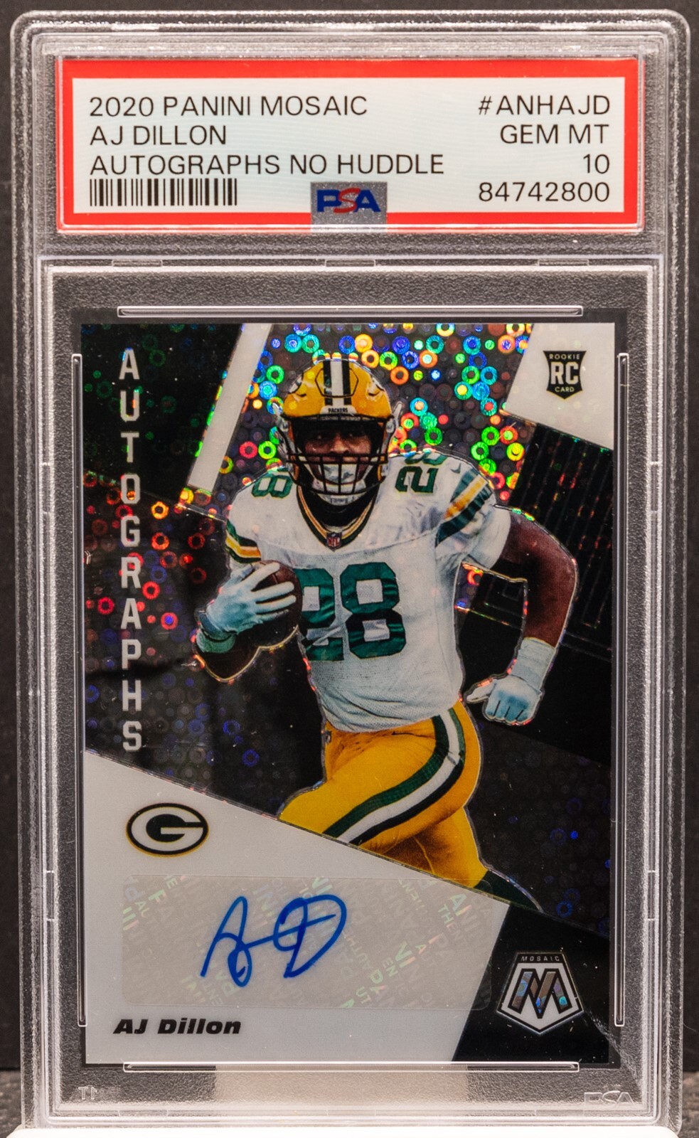 AJ Dillon Panini Mosaic Autographs No Huddle #ANHAJD Base