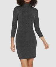 $255 Sanctuary Womens Black Turtleneck Metallic Stripe Mini Sweater Dress Size S